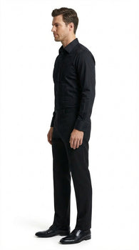 Men’s Black Pleated Tuxedo Dress Shirt | Formal Laydown Collar Button-Up Shirt for Weddings & Black Tie By Tiglio