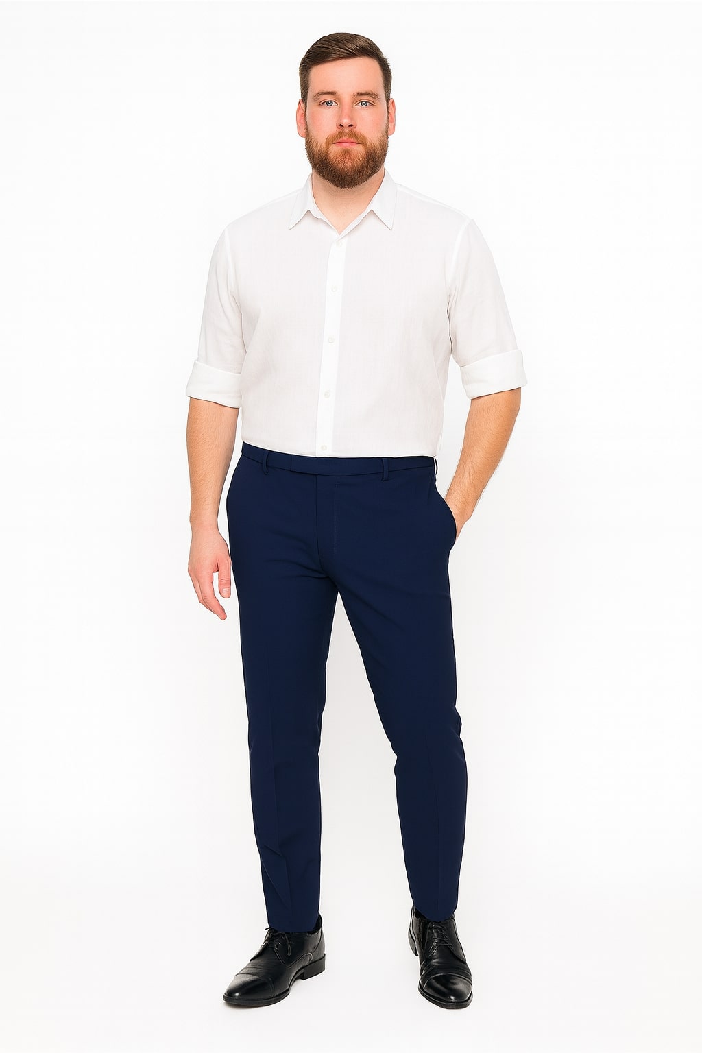 Men’s White - Long Sleeve Roll-Up Casual Dress Shirt