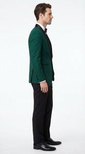 Men’s Emerald Green Tuxedo Jacket with Black Satin Shawl Lapel | Prom Dinner Blazer