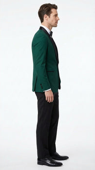 Men’s Emerald Green Tuxedo Jacket with Black Satin Shawl Lapel | Prom Dinner Blazer