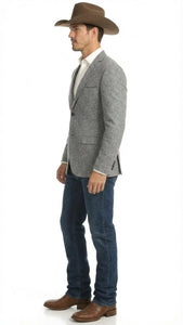 Men's Grey Tweed Herringbone Western Blazer Jacket  Style Look, Textured Formal Casual Sport Coat for Jeans - Image 3