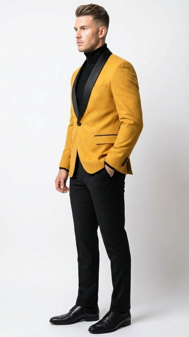 Men's Gold Shawl Lapel Blazer Tuxedo Dinner Jacket – Luxury Formal Blazer Jacket for Wedding, Party and Evening Events - Image 3