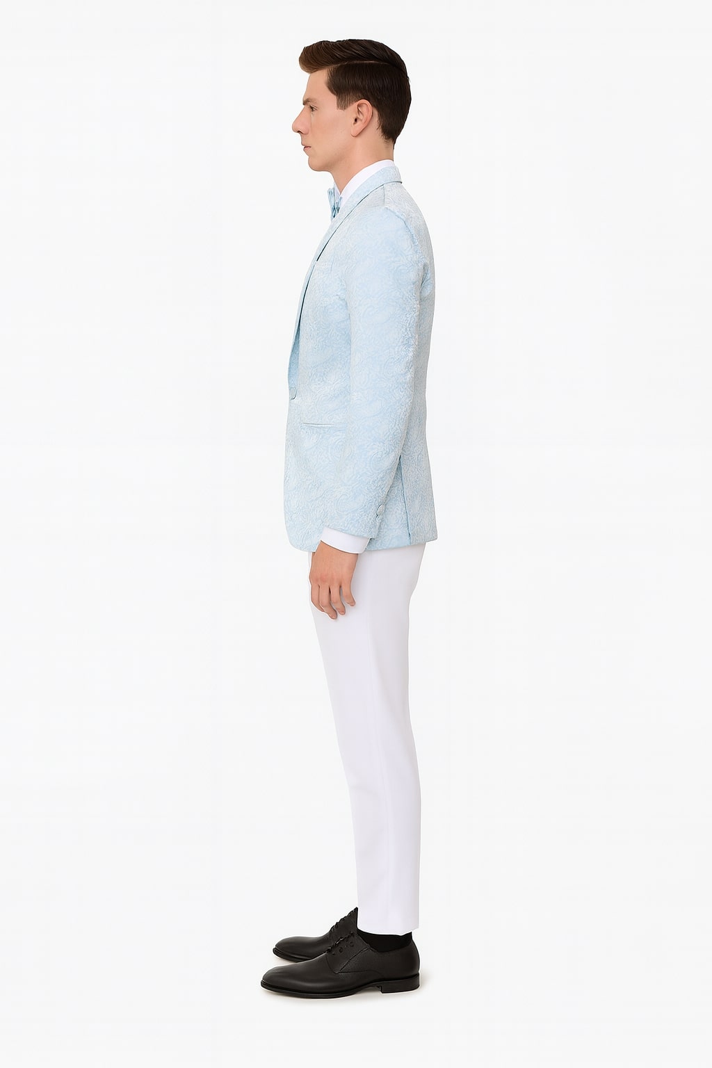 Mens Light Blue Paisley Tuxedo Jacket with Matching Bow Tie – Slim Fit Blazer for Weddings, Prom, and Formal Events - Image 3