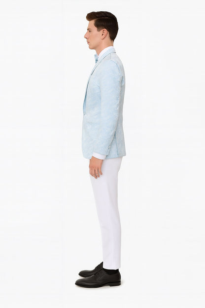 Mens Light Blue Paisley Tuxedo Jacket with Matching Bow Tie – Slim Fit Blazer for Weddings, Prom, and Formal Events - Image 3