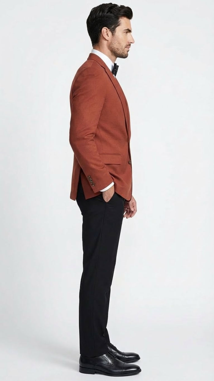Men’s Brick Copper Rust Color  Blazer – Slim Fit Formal and Party Wear Jacket in Burnt Orange Sport Coat