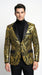 Mens Black and Gold Pattern Blazer – Gold Floral Luxury Formal Blazer Jacket for Prom, Wedding and Party Slim Fitted