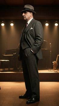 Al Capone Men’s Charcoal Gray Stripe 3-Piece Gangster Style Suit – 1920s Jazz Club Inspired Formal Suit Outfit - Image 3