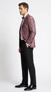 Men’s Burgundy and Black Snakeskin Print Blazer – Alligator Crocodile Sport Jacket Exotic Skin