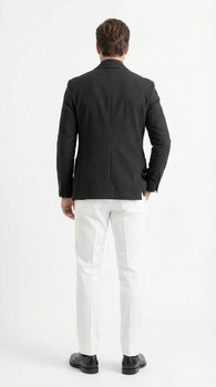 Men’s Black Seersucker Blazer – Textured Two-Button Notch Lapel Formal & Summer Sport Jacket in Black Tone-on-Tone Cotton Fabric