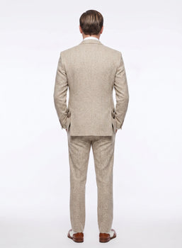 Men’s Light Tan Tweed Great Gatsby 3 Piece Suit – Vintage Vested Wedding Suit, 1920s Classic Formal Outfit Herringbone
