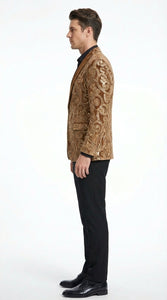 Men's Light Brown & Gold Baroque Embroidered Blazer Jacket | Tuxedo Dinner Jacket - Image 3