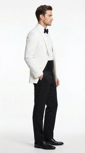 Men's White Dinner Jacket Tuxedo Blazer with Black Satin Shawl Lapel  With Black Tuxedo Pants - Image 3