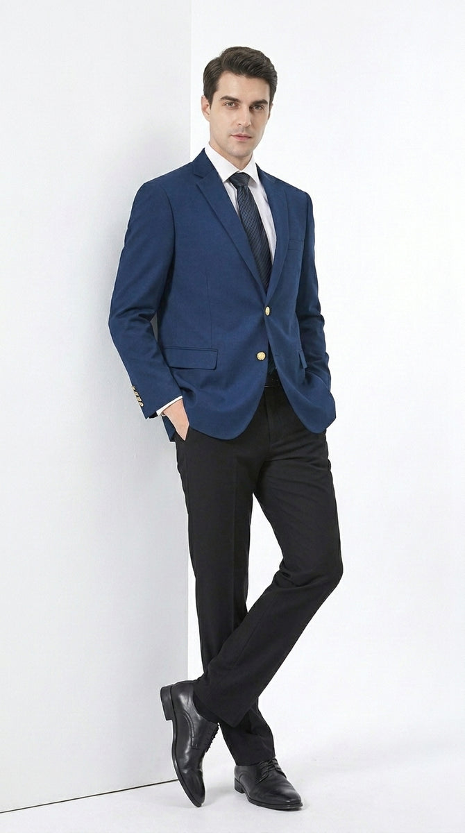 Mens Sapphire Indigo Cobalt Blue Blazer with Gold Buttons Classic Single Breasted Formal Business Jacket for Office, Wedding Indigo Blue / 38 Mens Sapphire Indigo Cobalt Blue Blazer with Gold Buttons Classic Single Breasted Formal Business Jacket for Office, Wedding Indigo Blue / 38
