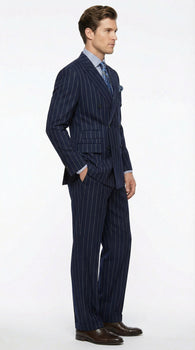 Men's Navy Blue Double Breasted Pinstripe Suit – Modern Fit By rossiman