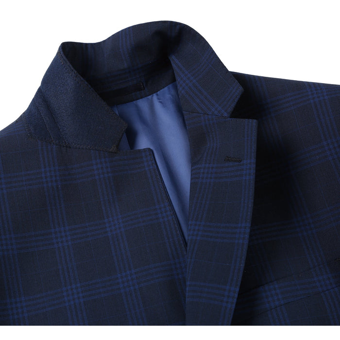 564-3 Men's Slim Fit Wool Blend Stretch Checked Suit