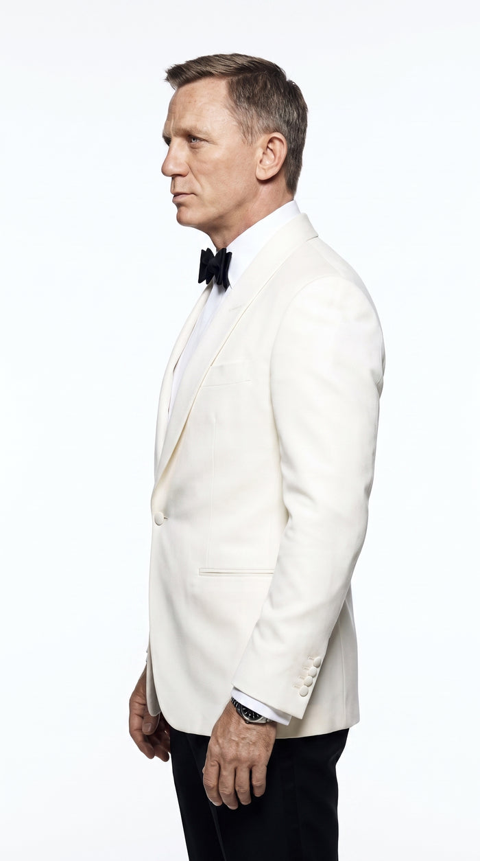 Men’s James Bond Style Ivory Dinner Jacket, White Tuxedo Blazer for Wedding, Prom and Black Tie Events