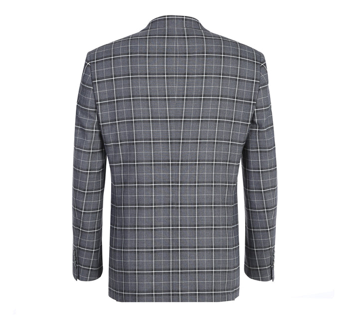 293-14 Men's Classic Fit Single Breasted Grey & White Check Suits - Image 3
