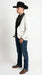 Men’s White Cowboy Blazer with Black Shawl Lapel – Western Formal Jacket for Wedding and Special Events