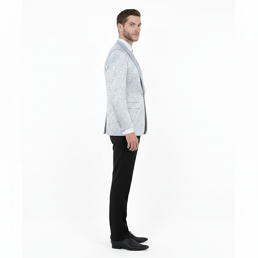 Big and Tall Men’s Silver Gray Paisley Tuxedo Jacket – Satin Shawl Lapel Blazer for Weddings, Proms, and Formal Events - Image 4
