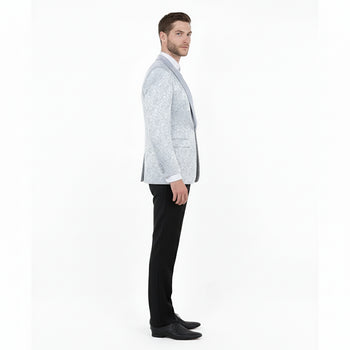 Big and Tall Men’s Silver Gray Paisley Tuxedo Jacket – Satin Shawl Lapel Blazer for Weddings, Proms, and Formal Events - Image 4