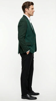 Zacchi Brand Men’s Dark Green Textured Blazer – Classic Single Button Sport Coat with Notch Lapel Formal Jacket