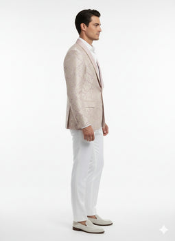 Men’s Lavender and Gold Tuxedo Embroidered Lilac Mauve Blazer – Designer Floral Pattern Wedding & Party Jacket