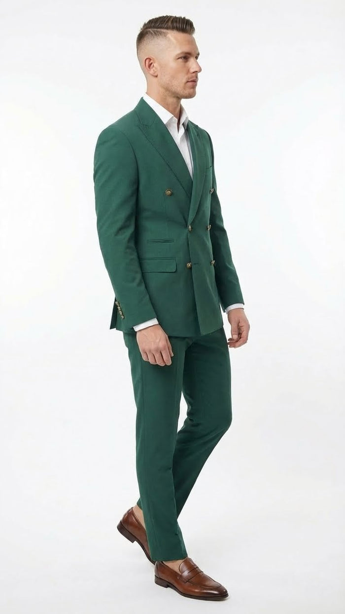 Vitali Brand Men’s Emerald Green Double Breasted Suit – Side Vented Modern Fit