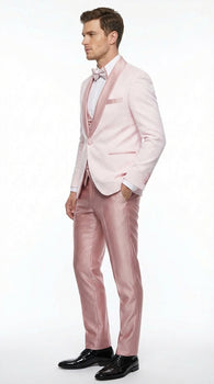 Men's Light Pink 3 Piece Tuxedo Suit Set | Shawl Lapel Formal Wedding Prom Dinner Suit in Rose Gold Color - Image 3