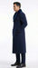 Men’s Dark Navy Blue Long Overcoat with Faux Fur Collar, Classic Winter Dress Coat for Formal