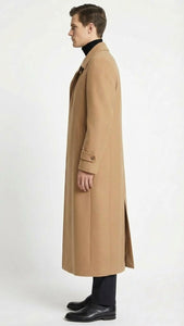 Men’s Full-Length Camel Overcoat – Classic Long Microfiber-Blend Coat for Winter and Formal Wear Maxi Duster Coat