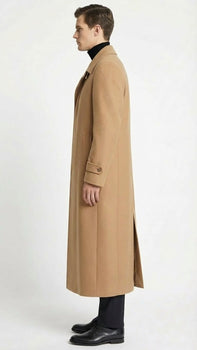 Men’s Full-Length Camel Overcoat – Classic Long Microfiber-Blend Coat for Winter and Formal Wear Maxi Duster Coat