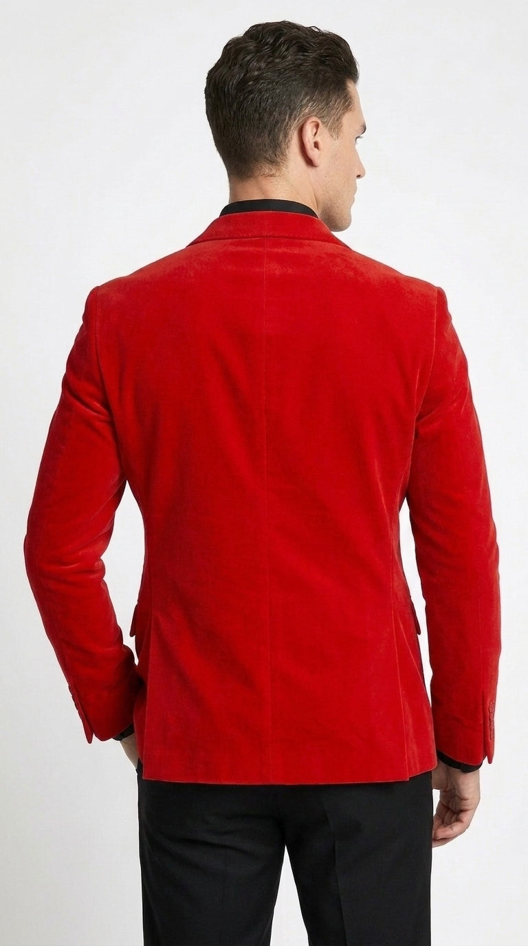 Men’s Red Double Breasted Blazer – Peak Lapel Wedding, Prom & Party Sport Coat