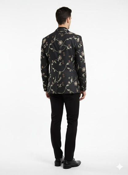 Luxury Black Floral Embroidered Blazer for Men – Designer Party and Wedding Wear Jacket - Image 3