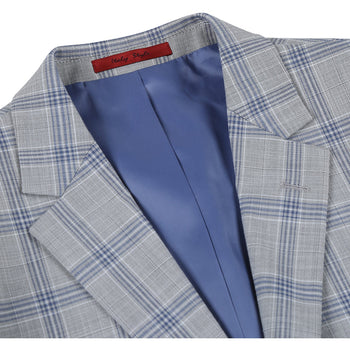 293-15 Men's Slim Fit Notch Lapels Light Gray Check Suits - Image 3