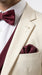 Men’s Cream Ivory and Burgundy 3 Piece Tuxedo Suit, Vested Formal Wedding Prom Dinner Suit in Cream Off White Color