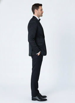 Men’s Black Textured Paisley floral Tuxedo Suit – Premium Slim Fit Formal Wedding, Prom, with Bowtie