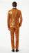 Mens Orange Sequin Tuxedo Suit – Shiny Wedding Suit Set with Black Lapel for Prom, Party, Gala and Formal Evening Wear - Goldish Orange