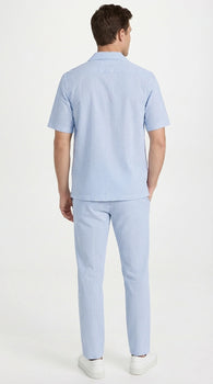Mens Light Blue Seersucker Walking Suit Set – Casual Summer Short Sleeve Outfit with Matching Pants Lightweight Two Piece Set