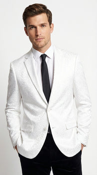 Men’s White Disco Blazer 1980s Sequin Style Jacket – Lapel Collar Party Blazer, Formal Evening Wear, Halloween Masquerade Club Outfit