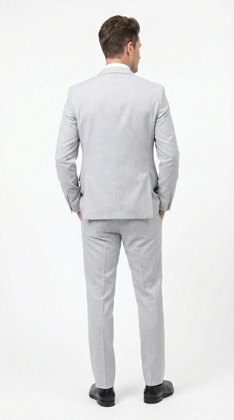 Men’s Light Grey Sharkskin 3 Piece Suit – Two Button Vested Modern Formal Business Suit for Wedding in silver Ice Gray Modern Fit