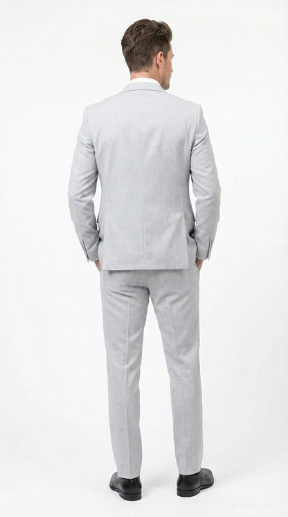 Men’s Light Grey Sharkskin 3 Piece Suit – Two Button Vested Modern Formal Business Suit for Wedding in silver Ice Gray Modern Fit