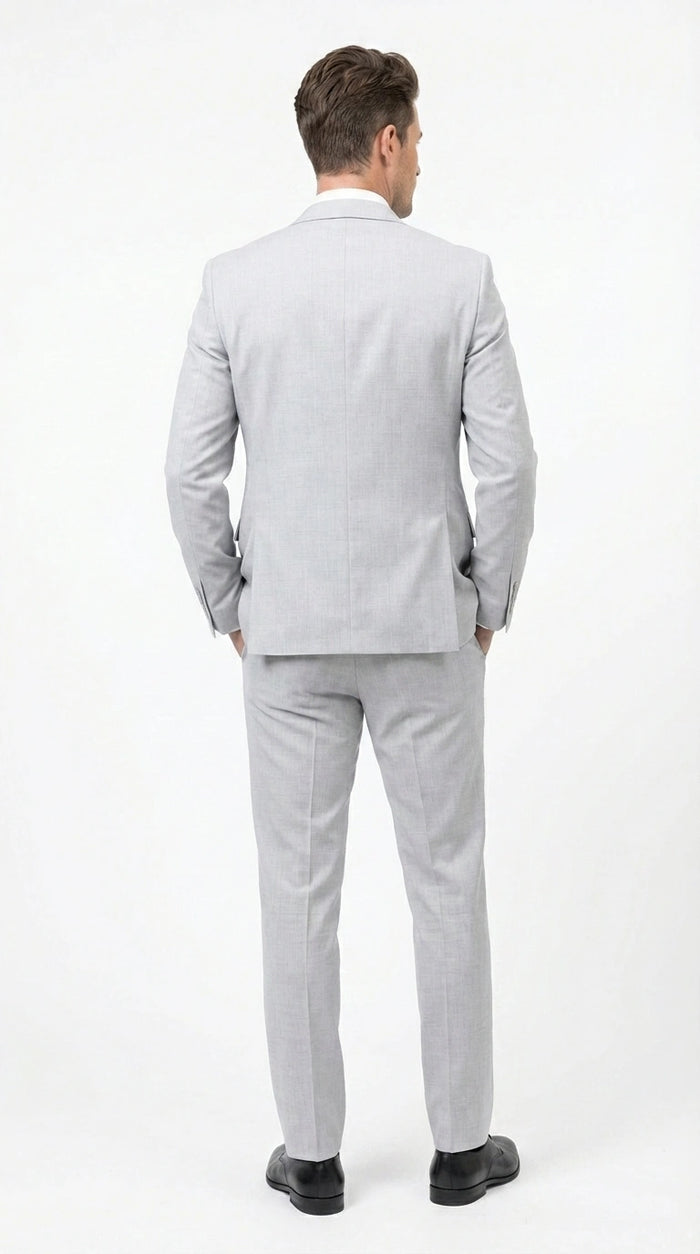 Men’s Light Grey Sharkskin 3 Piece Suit – Two Button Vested Modern Formal Business Suit for Wedding in silver Ice Gray Modern Fit