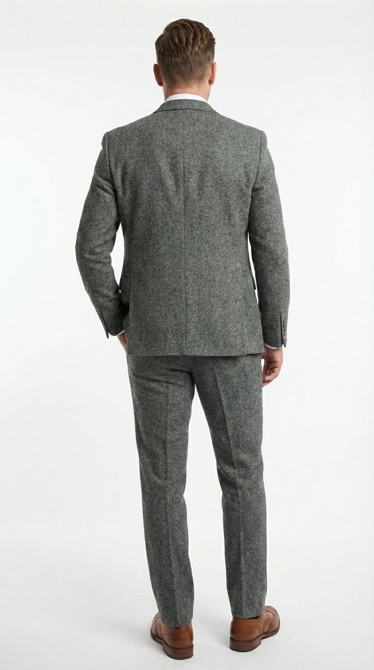 Men’s Peaky Blinder Light Grey Tweed Suit with Vest – Classic Three Piece Formal Suit, Vintage Wedding Business Outfit