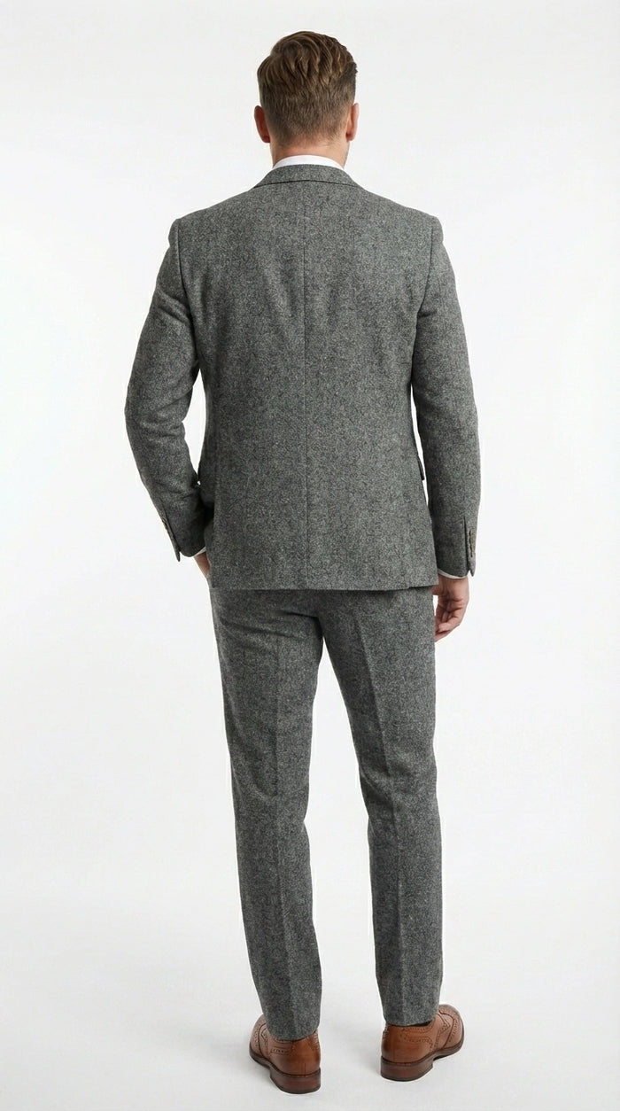 Men’s Peaky Blinder Light Grey Tweed Suit with Vest – Classic Three Piece Formal Suit, Vintage Wedding Business Outfit