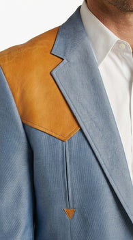 Men’s Sky Blue and Gold Western Cowboy Blazer – Classic Country Style Jacket, Retro in Steel Blue Color