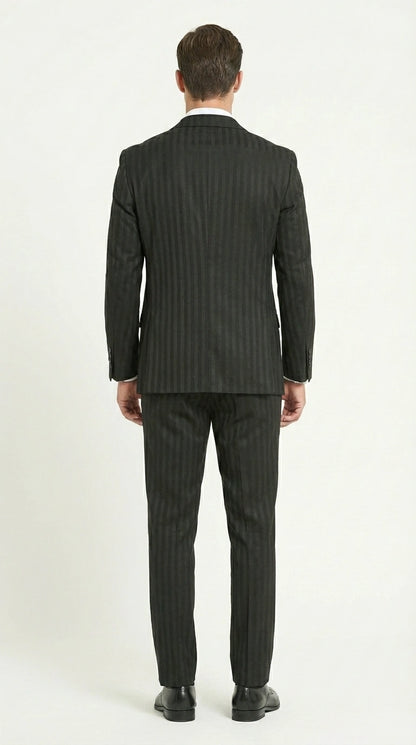 Men’s Black Pinstripe 3 Piece Suit – Vested Formal Business Suit for Wedding, Office, Prom and Party Wear Modern Fit