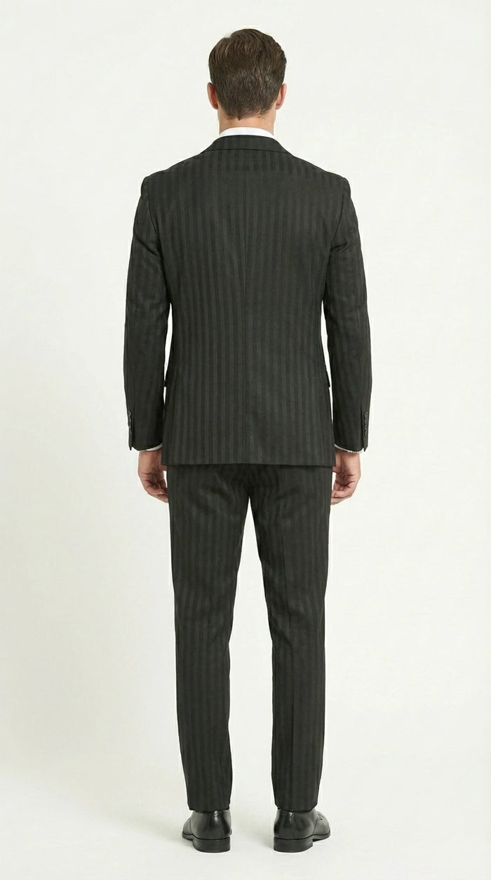 Men’s Black Pinstripe 3 Piece Suit – Vested Formal Business Suit for Wedding, Office, Prom and Party Wear Modern Fit