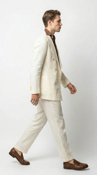 Men’s Off White 70s Style Double Breasted Suit – Vintage Retro Wide Lapel Classic Outfit for Party, Wedding and Casual Fashion Wear