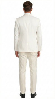 Men’s Ivory Paisley Tuxedo Suit 3 Piece – One Button Vested Satin Formal Suit for Wedding in Off white Cream Color