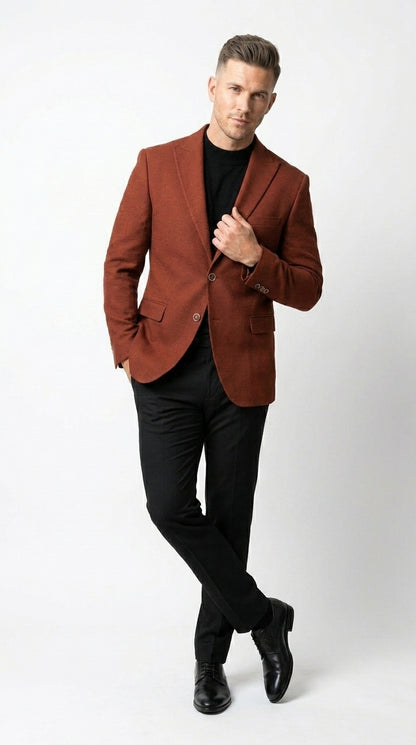 Men’s Rustic Brown Textured Blazer with Notched Lapel, Formal Dress Jacket for Weddings, Parties, Business Look